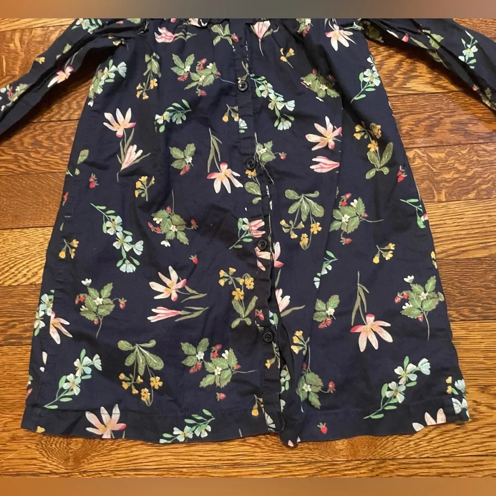Baby GAP Navy Strawberry Print Long Sleeve Cotton Collared Shirt Dress Size 4